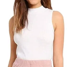 Casual Sleeveless Solid Women White Top-image-4