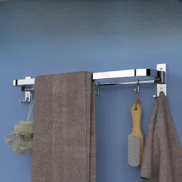 Anti Rust 304 Folding Towel Bar with Hooks, Towel Rack/Holder For Bathroom 24 inch 1 Bar Towel Rod-11