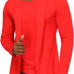 Men Asymmetric Full Sleeve Red Shrug-image-81