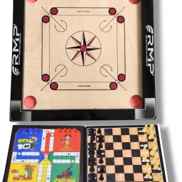 Carrom Board for Kids 20 inche glossy finish with Coins, chess, ludo board game. 50 cm Carrom Board-picture-22