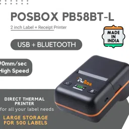 PosBox 2 Inch Bluetooth Label + Receipt 2 in 1 Thermal Printer with 2600mah Double Cell Rechargeable Battery for Mobile and PC image 2