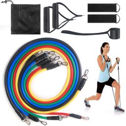 Resistance Bands 11 pcs Set, Stretching and Exercise, Door Anchor, Foam Handles Fitness Accessory Kit Kit-picture-35