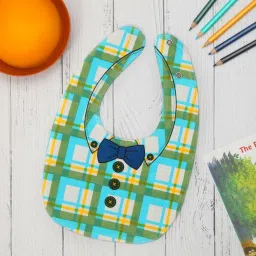 Reversible Bib Checks and Bow Print with Double Closure for Boys, Green-2