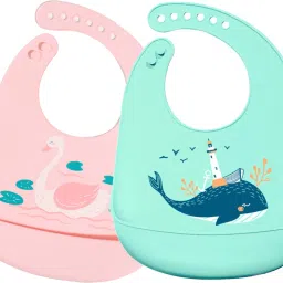 Baby Silicon Bib with Pocket Waterproof Adjustable Feeding Bibs Ideal for weaning Babies (Multicolor, Set of 2)-26