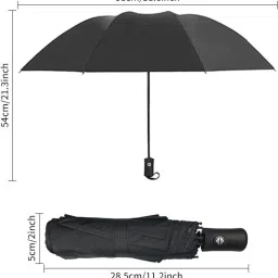 ecomzio 3 Fold Auto Open Close Compact Foldable Umbrella with Wooden Handle for Rain,Sun Umbrella image 3