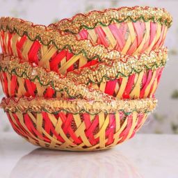 Handmade Colorful Net Covering Small Round Shape Bamboo Basket Bamboo Fruit & Vegetable Basket-image-74