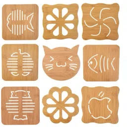 9 Pcs Wooden Insulation Mat, Non-Slip Pan Dish Mats, Openwork Wooden Coasters, Kitchen Cutlery Thickened Anti-scalding Padded Placemats.(Random Pattern) wooden Trivet-image-25