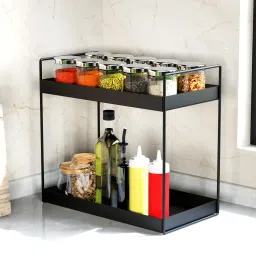 Utensil Kitchen Rack Black 2 Tier Kitchen Rack | Kitchen Pantry Storage Steel-25