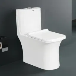 Western Floor Mounted One Piece Water Closet Ceramic Western Toilet/Commode/ European Commode Square With Soft Close Seat Cover For Lavatory, Toilet (CRENZA) Western Commode-13