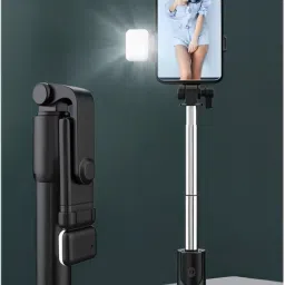 DAUMI Tripod with Bluetooth Remote & LED Light – Lightweight, Foldable, Extendable for Vlogging & Mobile Photography Bluetooth Selfie Stick-picture-0