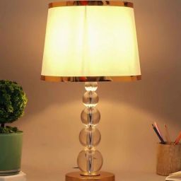 kapoor lampshades White Cotton Fabric Shade Divine Growth Glass Globe Premium Table Lamp With Brass Base-picture-1