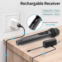 house of common Wireless Microphone, UHF Cordless Metal Dynamic Mic with Rechargeable Receiver Wireless Mic for Youtube, Karaoke, House Parties, Singing, Speech (160 ft Range) image 4