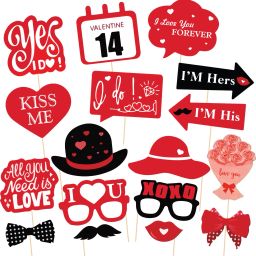 17 pcs Valentines Day Photo Booth Props Kit, for Valentines Day Event Party Favors and Decorations, Creative Funny Disguise Props Wedding Decor Photo Booth Board-image-43