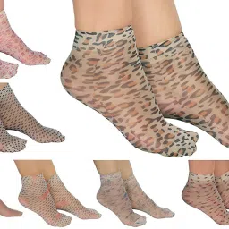 Skin Printed Thin Net Transparent Fine Nylon Without Thumb Socks For Women Ankle Length-6