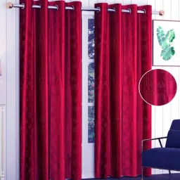 exporthub Maroon Floral Polyester 9 Ft Blackout Eyelet Door Curtains (Set of 2)-picture-35