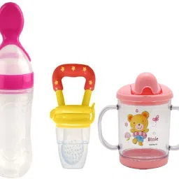 Combo of 3 Baby Safe Silicone Squeeze Fresh Food Feeder Bottle with Food Dispensing Spoon, Infant Food Nibbler Teething Toy Feeding Pacifier and Plastic Sipper Cup-240ml (Multi 6) - 240 ml-13