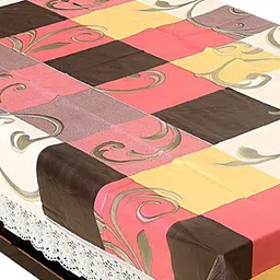 Kuber Industries Cream-Coloured & Pink Printed 4-Seater Rectangular Table Cover image 3