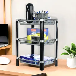 3-Tier Multipurpose Racks For Storage | Kids Toy Organizer | Silver Plastic Open Book Shelf-13