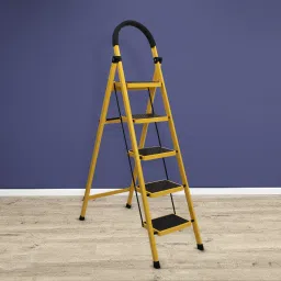 Compact Foldable 5-Step for Home - Wide Anti Skid (Yellow & Black) Steel Ladder-16