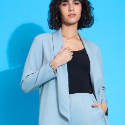 Women Solid Single Breasted Casual Blazer-picture-1