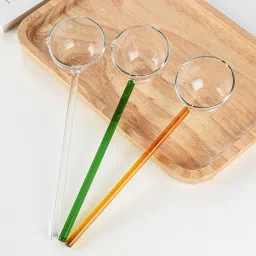 Serving Spoon Set for Dining -Glass Serving Spoon with Long Colored Handle | Bone China Serving Spoon Set-67