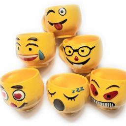 Pack of 6 Ceramic Pack of 6 Ceramic SMILE YFACE CUPS EMOJI STYLE CUP  (Yellow)-6