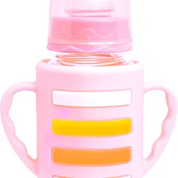 Glass Feeding Bottle with Handle Silicon Cover for Baby - Pink (120ml) - 120 ml-13