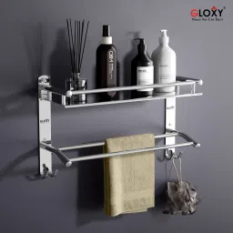 Stainless Steel Double Layer Shelf withTowel Rod Wall Shelf Towel Stand Hanger Stainless Steel Wall Shelf-14
