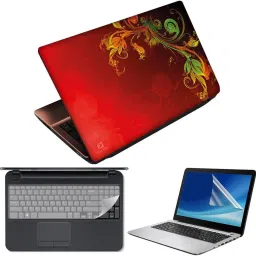 FineArts Abstract Leaves Red 3 in 1 Laptop Skin Pack With Screen Guard & Key Protector Combo Set-picture-30