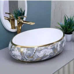 ELEGANCE BATH CERAMIC TABLE Top (L61 X W43 X H14Cm) EG 3901 GOLDEN TABLE TOP ELEGANCE BATH CERAMIC TABLE Top (L61 X W43 X H14Cm) EG 3901 GOLDEN TABLE TOP Table Top Basin-image-7