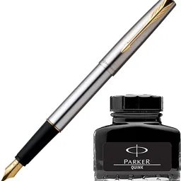Frontier Stainless Steel GT Fountain Pen with Black Quink Ink Bottle-image-9