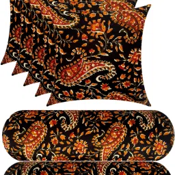 Combo Set Of 5 Cushion And 2 Microfibre Floral Bolster Pack of 7-image-75