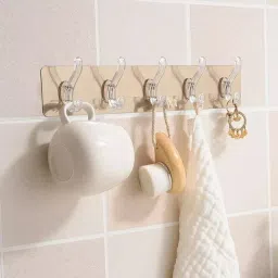 5Pcs Golden Sticker Hook-1 Clear, Transparent Towel Holder-image-44