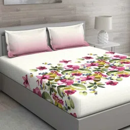 Pink Floral 144 TC Cotton Queen Sized Bed Sheets with 2 Pillow Covers by GM Fabrics-picture-22