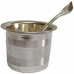 German Silver/Silver Plated Panchpatra with Silver Plated Table Spoon-image-56