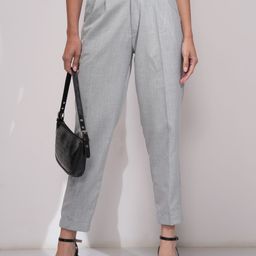 tokyo talkies Women Tapered Grey Cotton Blend Trousers-picture-19