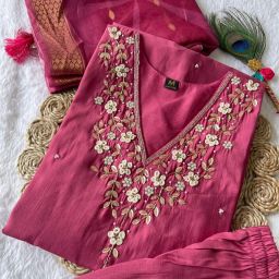 Women Silk Blend Kurti Palazzo Dupatta Set-image-8