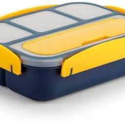 4 Compartments Plastic Lunch Box Compact Design Heavy Lock Spoon Fork Food Grade 4 Containers Lunch Box-image-1