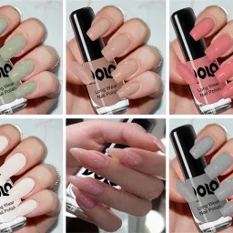 Color Rich Toxic Free Perfection Shine Nail Polish Set of 6 VT-012 Olive Nude, Pink, Nude, Matte White, Extra Shine Top Coat, Grey-image-6