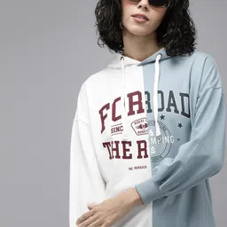 Roadster Women Blue Colourblocked Hooded Sweatshirt-picture-29