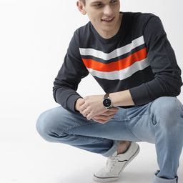 Mast & Harbour Men Navy Blue & White Solid Sweatshirt-image-72