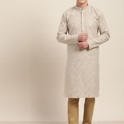 SOJANYA Men Beige & White Striped Straight Kurta-image-11