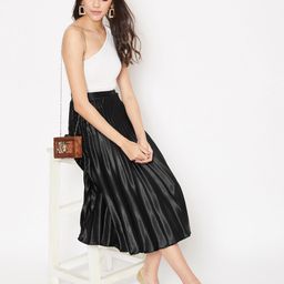 Uptownie Lite Black Satin Pleated Midi Skirt-14