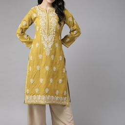 ADA Chikankari Embroidered Sustainable Cotton Kurta-image-62