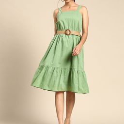 all about you Green Dobby Weave Tiered Cotton Dress-image-55