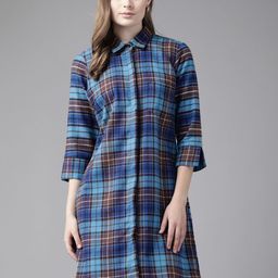 English Navy Checked Cotton Shirt Dress-image-15
