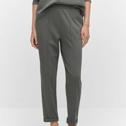 MANGO Women Textured High-Rise Seam Detail Trousers-29