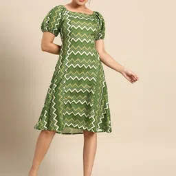Anouk Chevron Print Square Neck Cut-Out Back A-Line Dress-picture-34