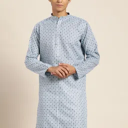 SOJANYA Men Ethnic Motifs Foil Printed Cotton Linen Kurta-picture-15