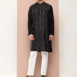 See Designs Embroidered Sequinned Chanderi Silk Kurta with Pyjamas-picture-35